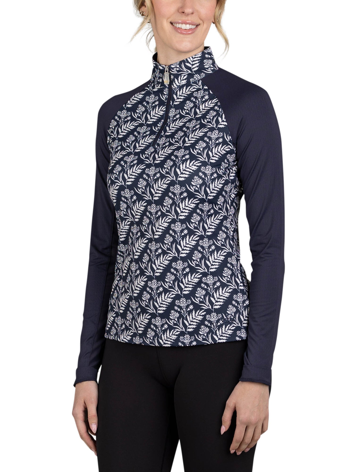 Long Sleeve Navy Botanical Raglan