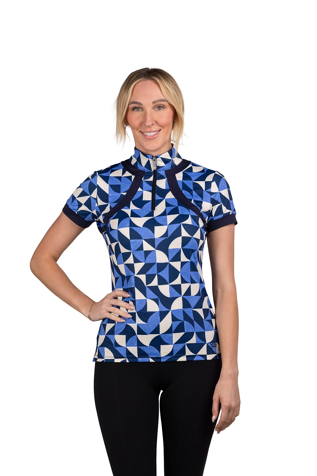 Cap Sleeve Navy Geometric