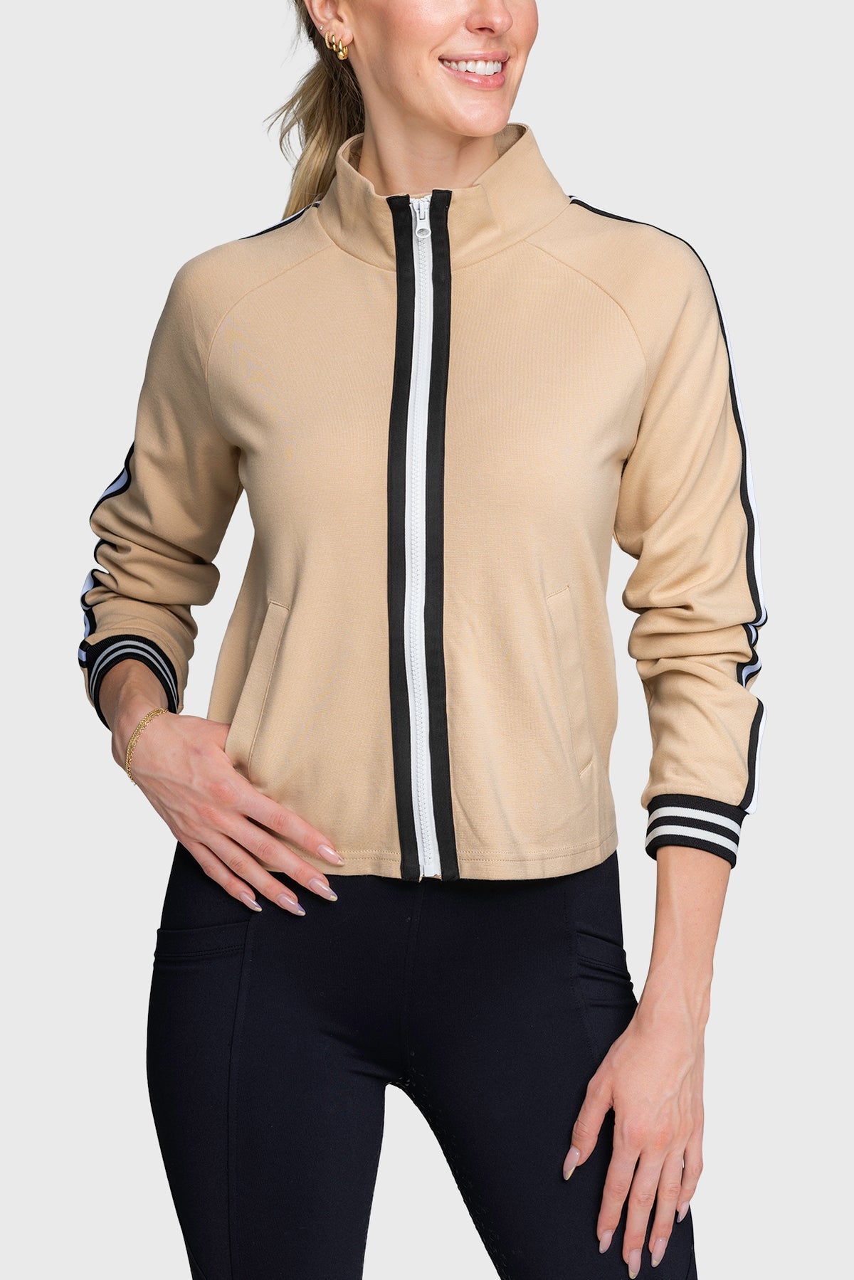 Kastel Denmark Long Sleeve Sand Track Jacket with Full Zip and Trim