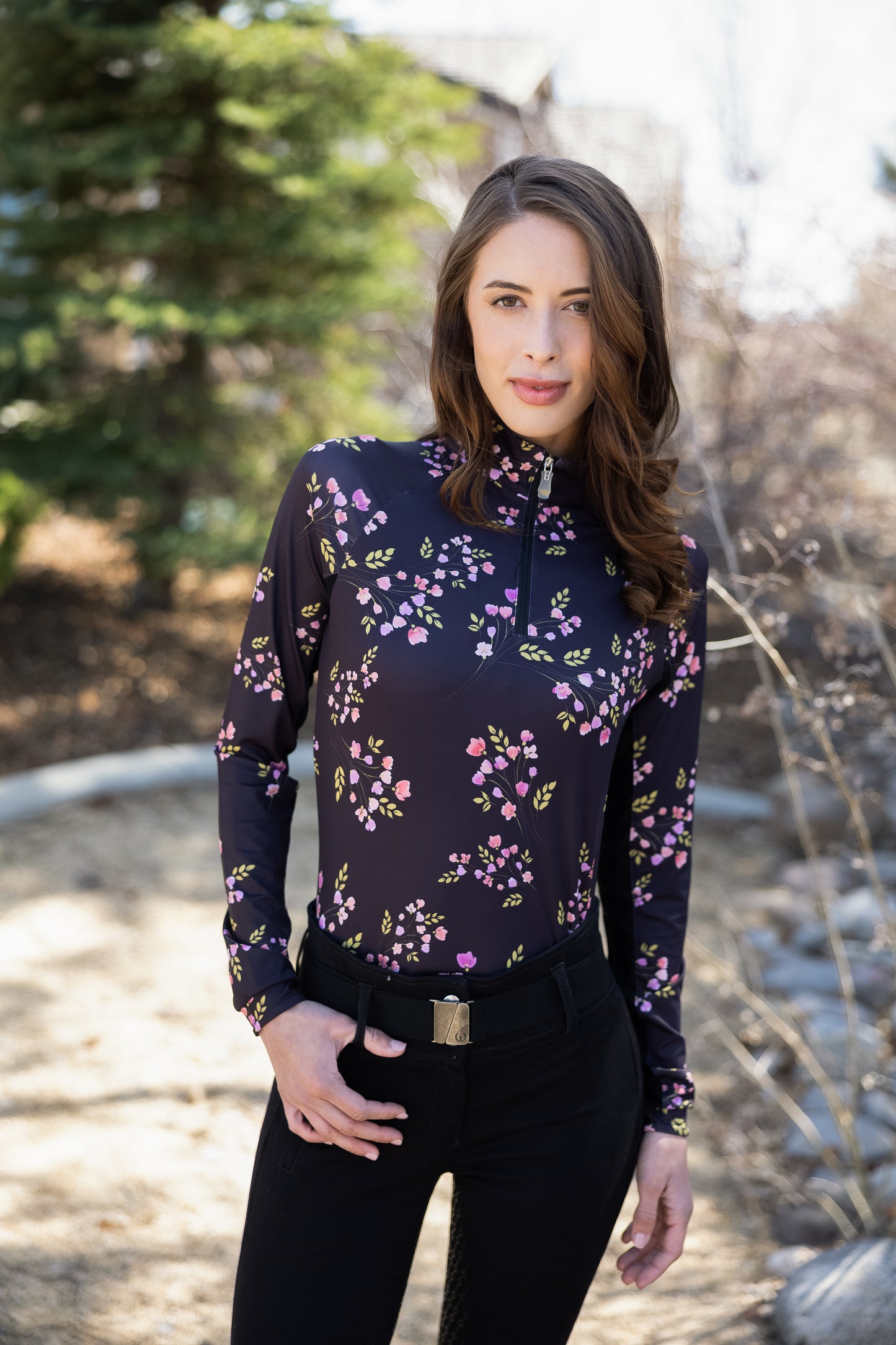 Long Sleeve Black Rose Bud 1/4 Zip