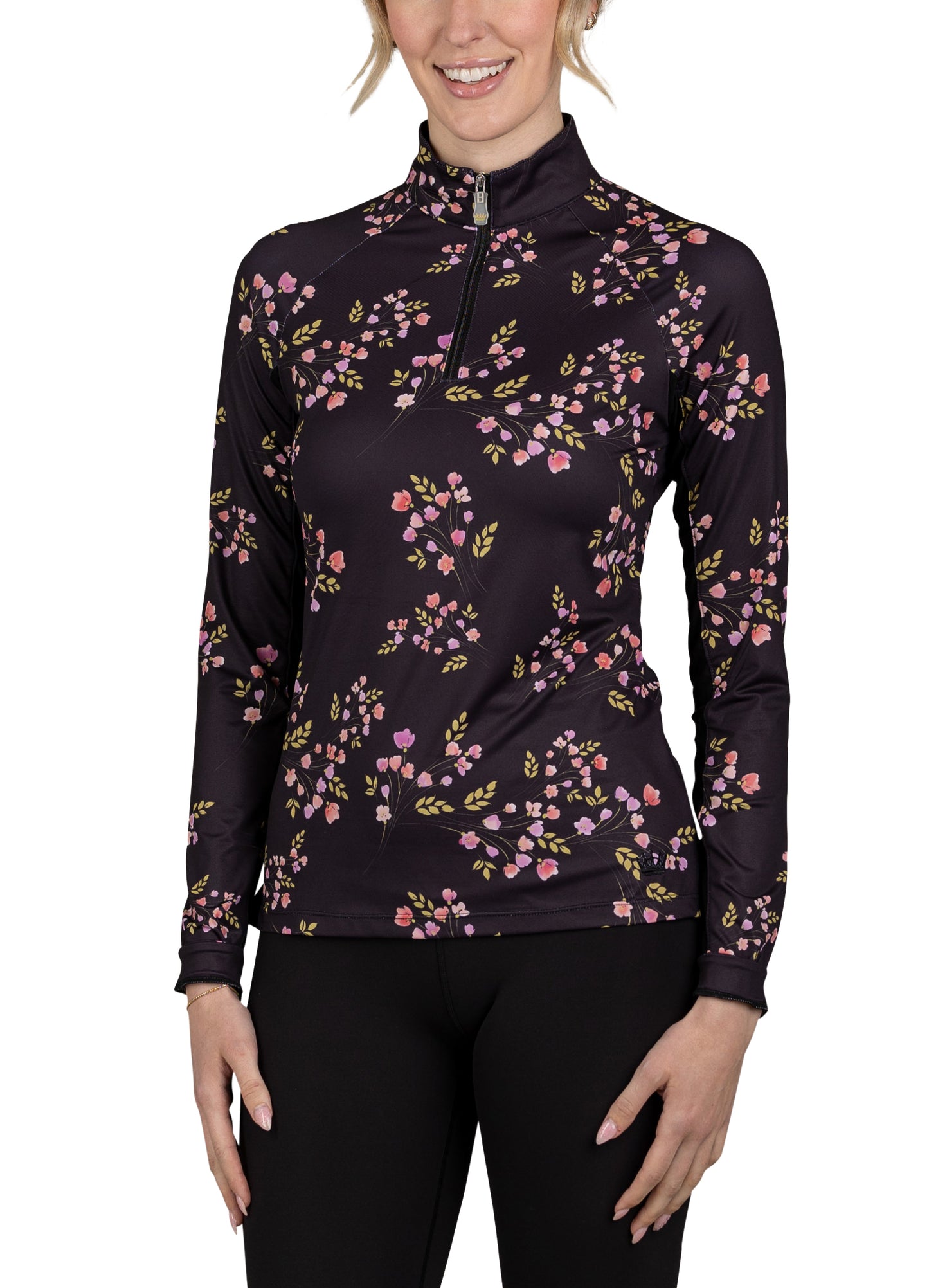 Long Sleeve Black Rose Bud 1/4 Zip
