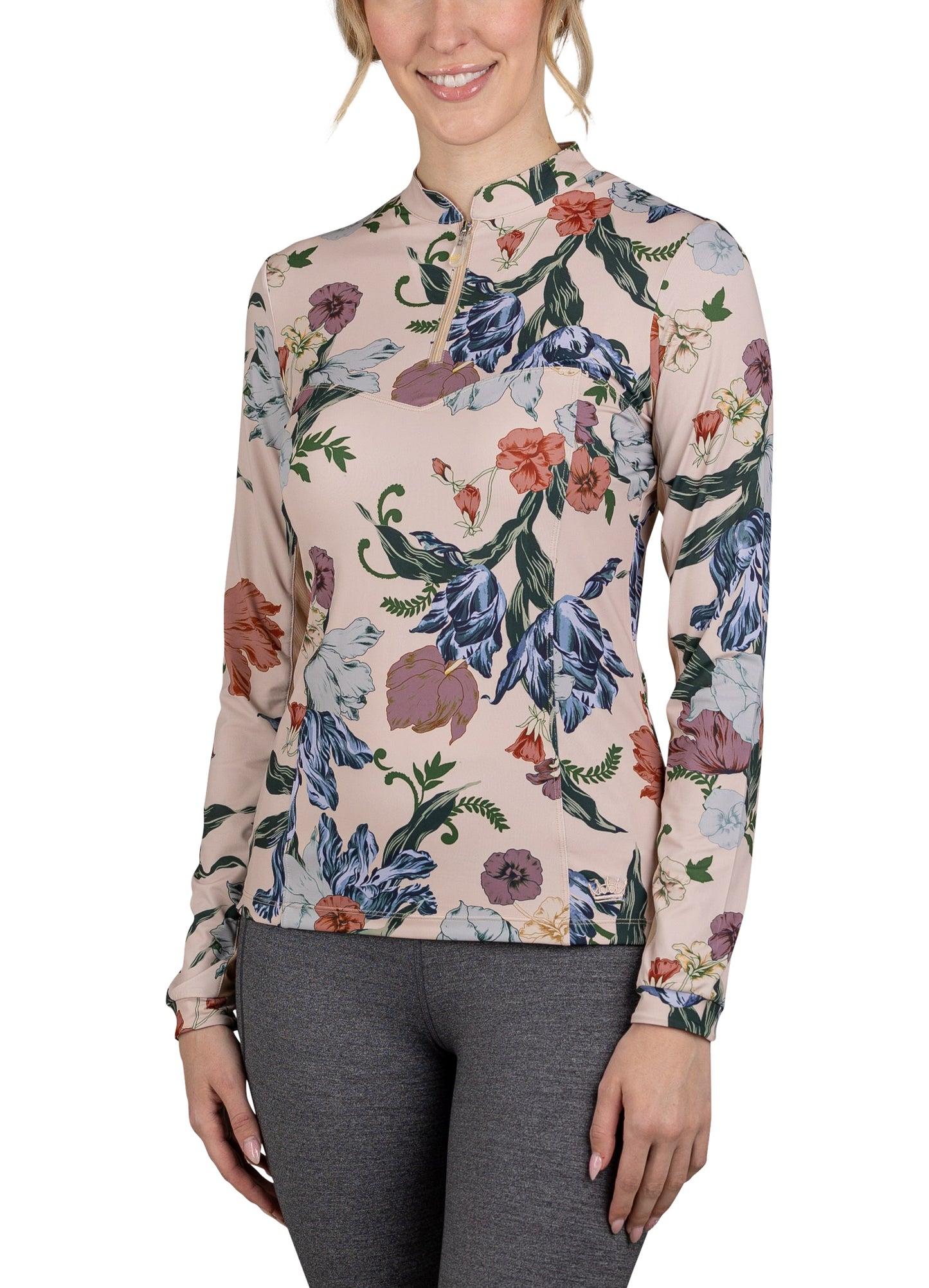 Long Sleeve Mocha Floral 1/4 Zip