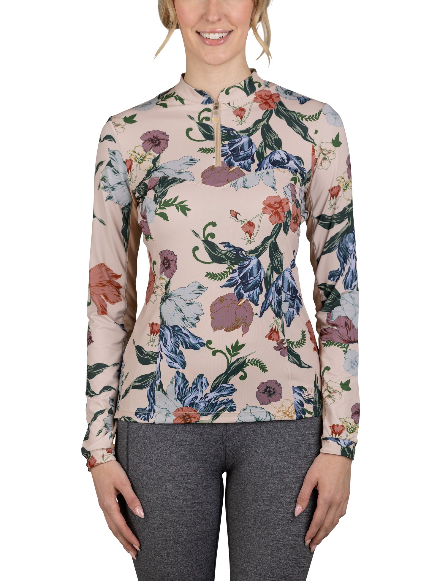Long Sleeve Mocha Floral 1/4 Zip