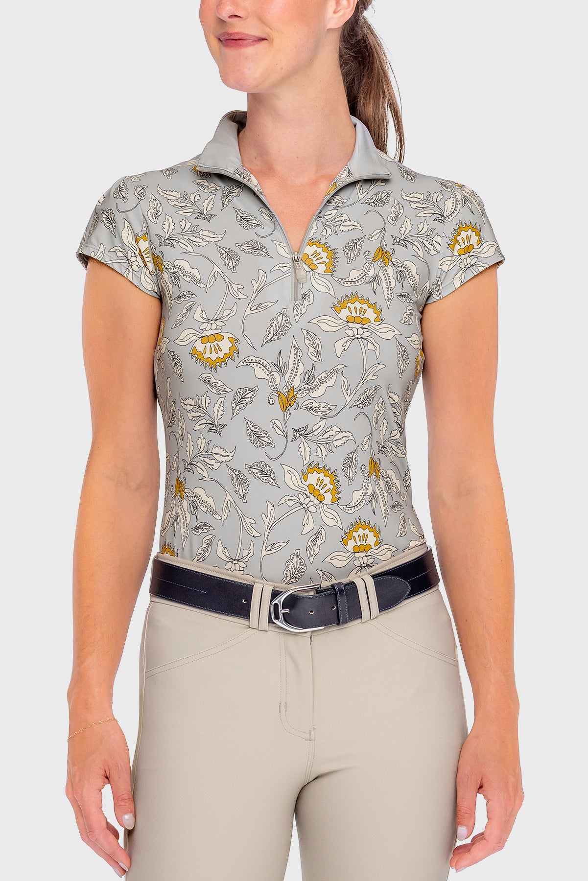 Kastel Denmark Dove Vintage Jacobean Cap Sleeve 1/4 Zip Sun Shirt