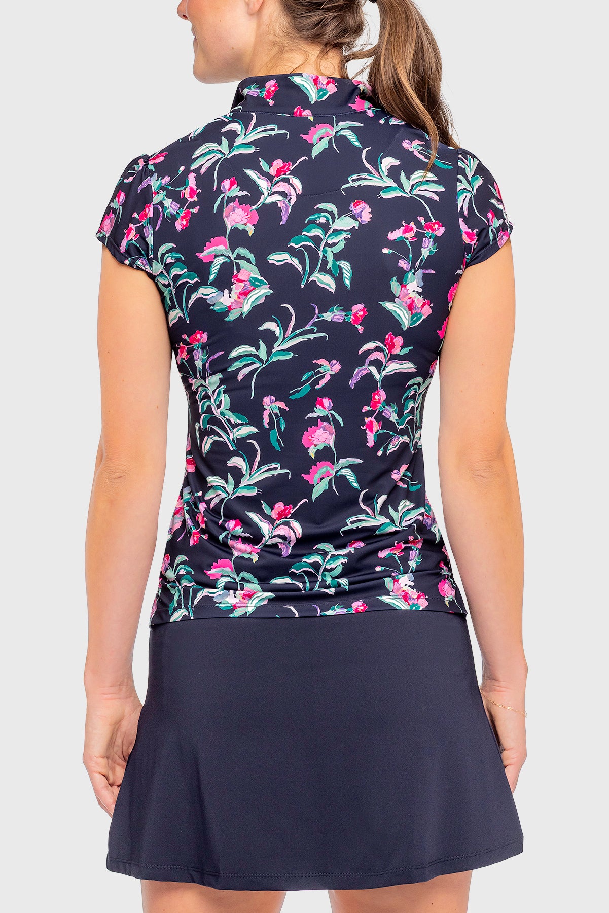 Kastel Denmark -Cap Sleeve Navy Garden Blooms 1/4 Zip Sun Shirt