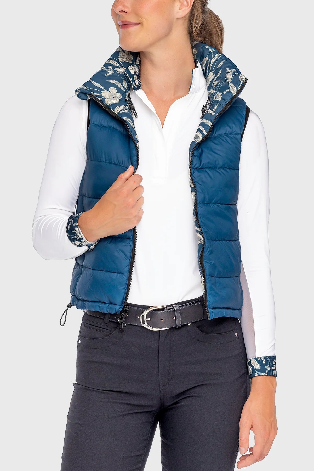 Kastel Denmark Sailor Blue French Tulip & Solid Reversible Puffer Vest