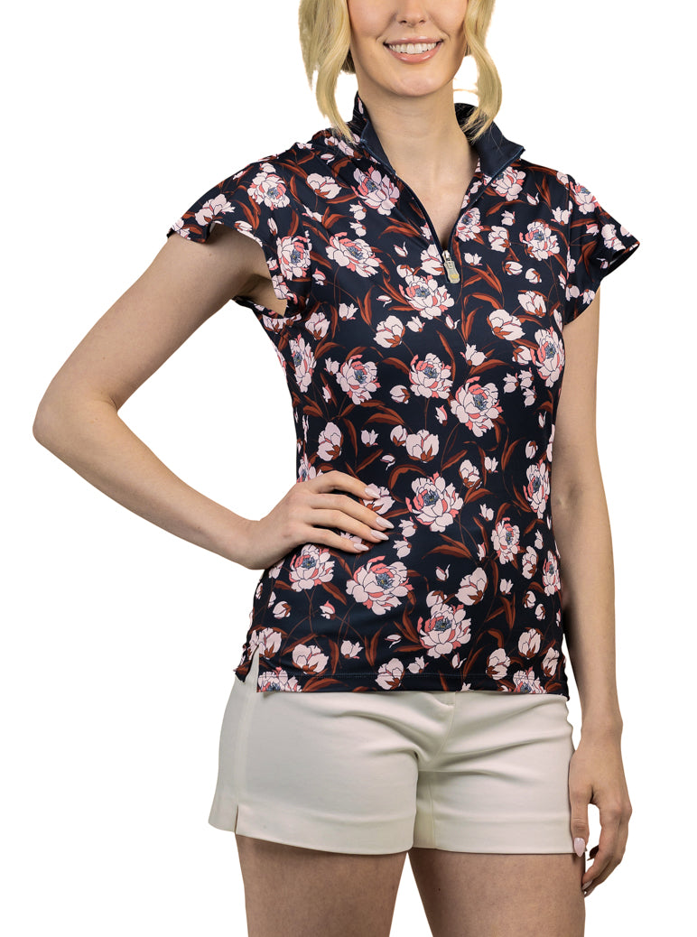 Kastel Denmark Navy Peonies Flutter Sleeve