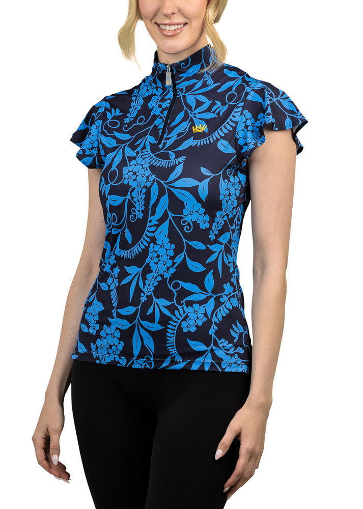 Kastel Denmark Navy & Periwinkle Climbing Vine Flutter Sleeve