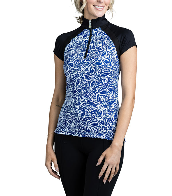 Blue and White Performance Cap Sleeve