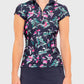 Kastel Denmark -Cap Sleeve Navy Garden Blooms 1/4 Zip Sun Shirt