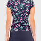 Kastel Denmark -Cap Sleeve Navy Garden Blooms 1/4 Zip Sun Shirt