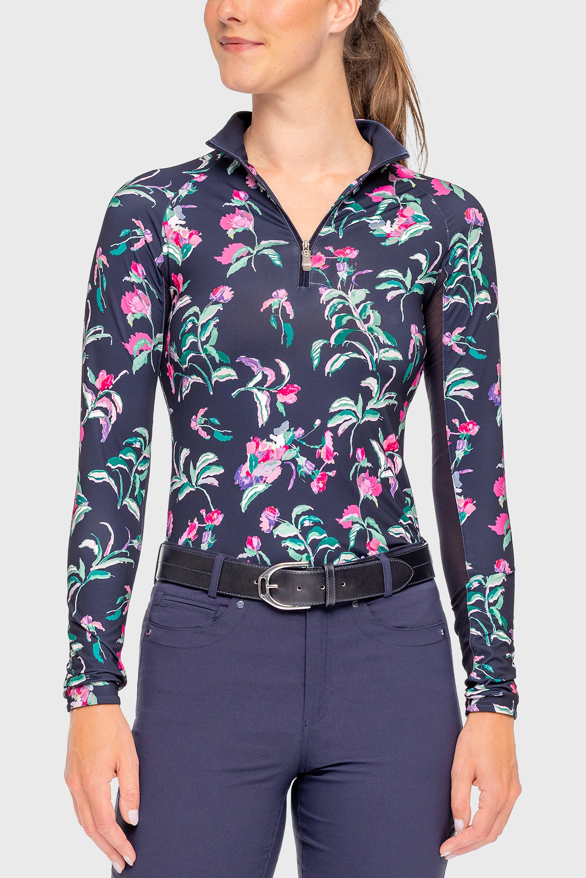 Kastel Denmark Long Sleeve Navy Garden Blooms 1/4 Zip Sun Shirt