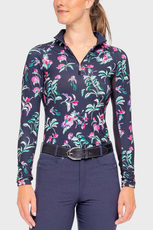 Kastel Denmark Long Sleeve Navy Garden Blooms 1/4 Zip Sun Shirt