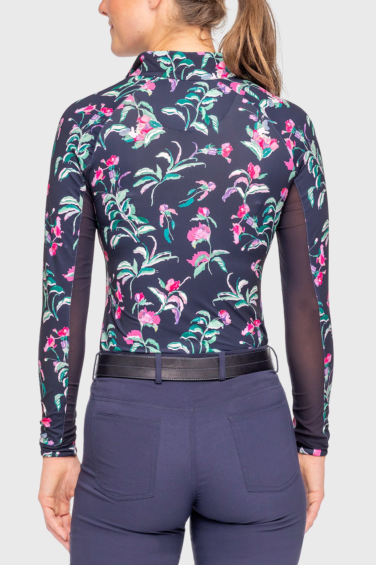 Kastel Denmark Long Sleeve Navy Garden Blooms 1/4 Zip Sun Shirt