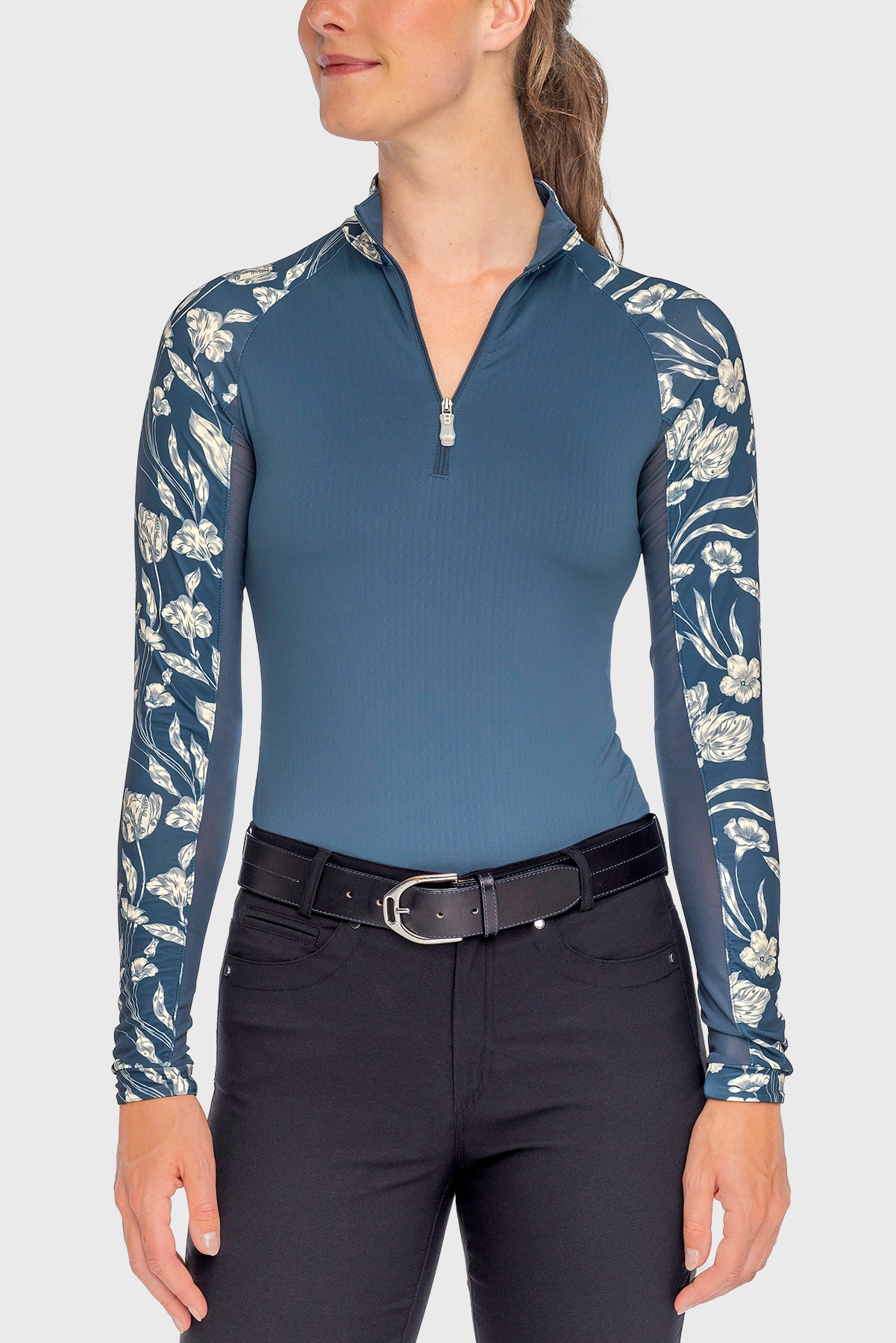 Kastel Denmark Sailor Blue French Tulip Raglan Long Sleeve 1/4 Zip Sun Shirt