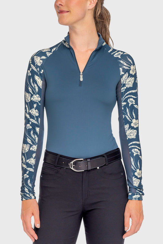 Kastel Denmark Sailor Blue French Tulip Raglan Long Sleeve 1/4 Zip Sun Shirt