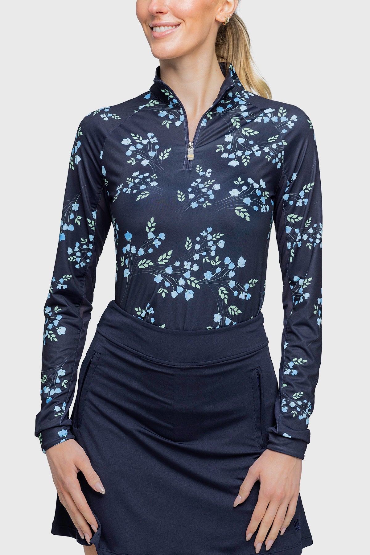 NEW ~ Kastel Denmark Navy Print Flutter Sleeve Quarter Zip NEW ~ Kastel Denmark Navy Print Flutter Sleeve Quarter Zip