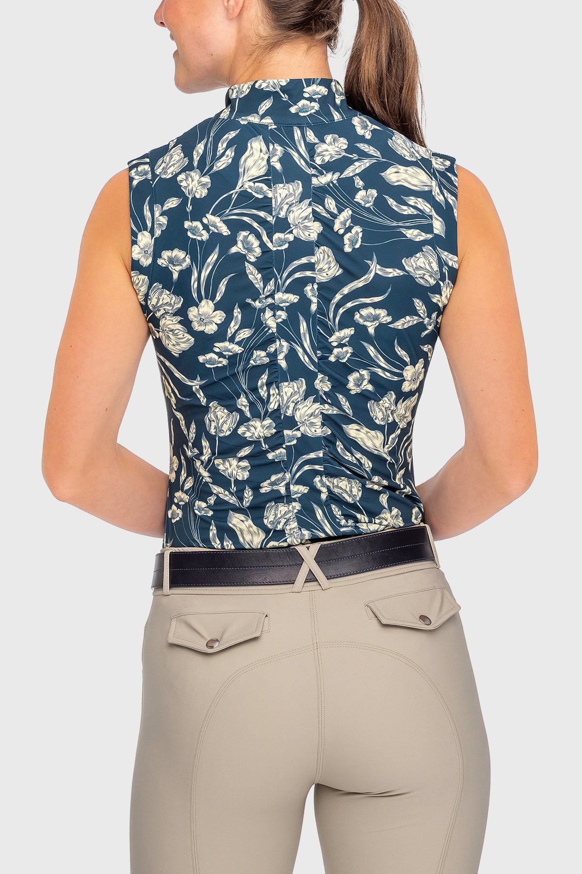 Kastel Denmark Sailor Blue French Tulip Ruched Back Sleeveless 1/4 Zip Sun Shirt