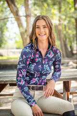 Kastel Denmark Long Sleeve Navy Garden Blooms 1/4 Zip Sun Shirt