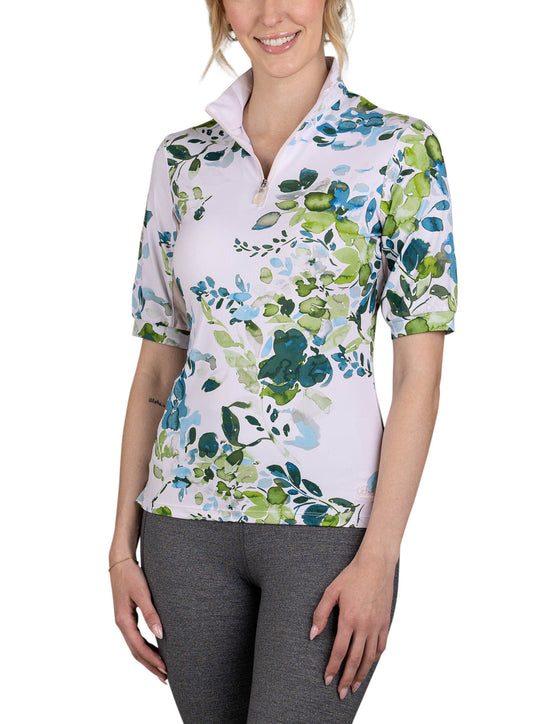 Emerald Watercolor Floral Elbow Length Sleeve