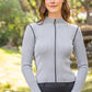 Kastel Denmark Dove Gray Ribbed Mock Neck Sweater with Black Piping