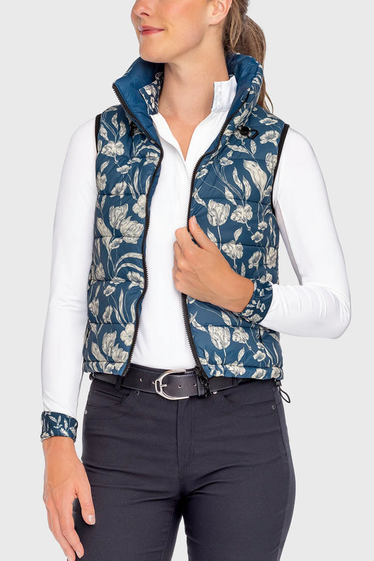Kastel Denmark Sailor Blue French Tulip & Solid Reversible Puffer Vest
