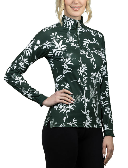 Forest Green and White Floral Long Sleeve All-Over